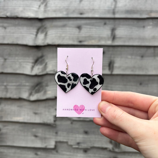 Cow Print Heart Earrings