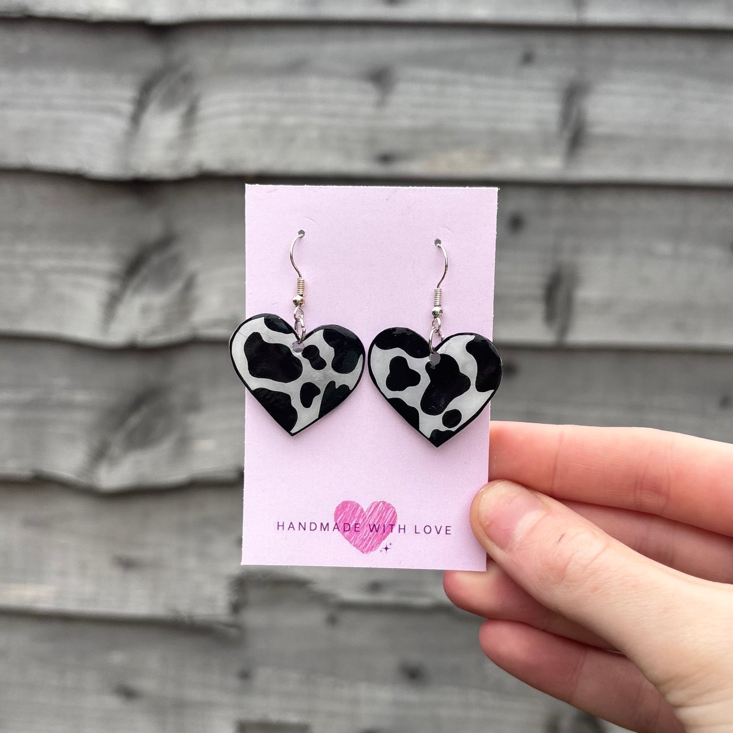 Cow Print Heart Earrings