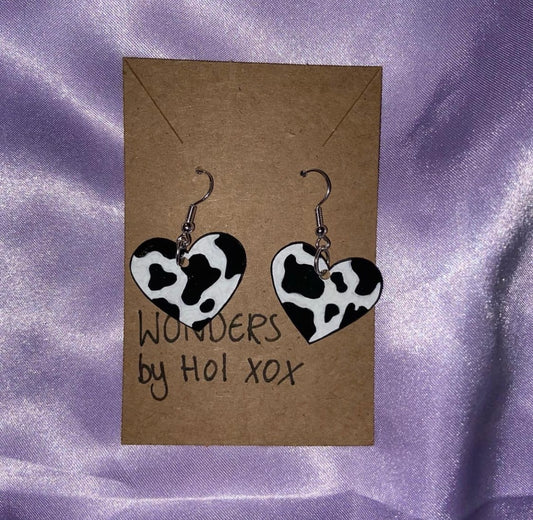 Cow Print Heart Earrings