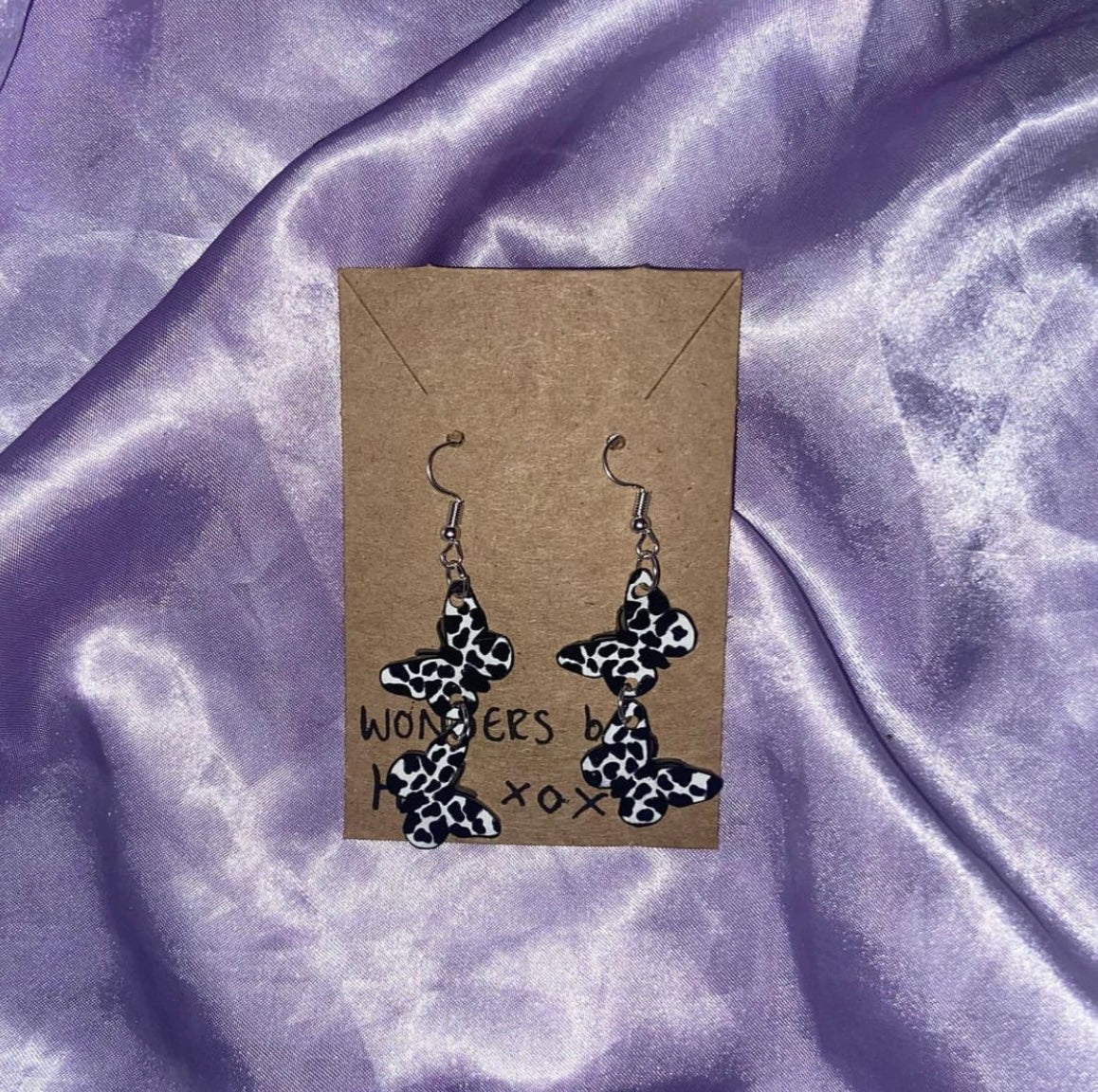 Cow Print Butterfly Earrings